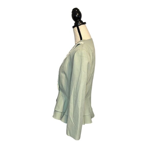 Vintage Reina Seafoam Green Size 12P Fitted Peplum Ruffle Blazer Lace 2 Button - Picture 3 of 6